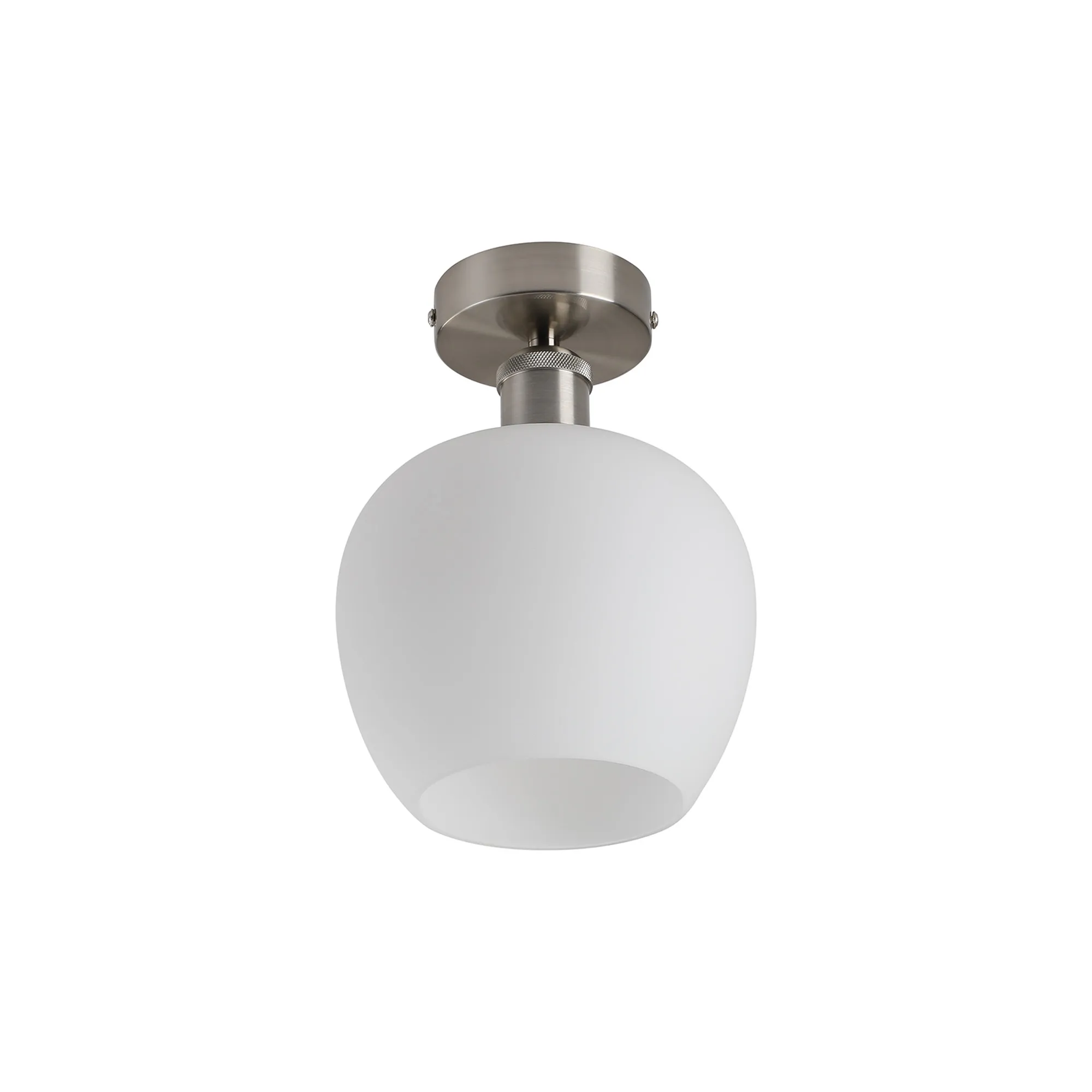 Cawdor Flush Fitting; 1 Light E27; Satin Nickel/Opal Wine Glass DK1129  Deco Cawdor